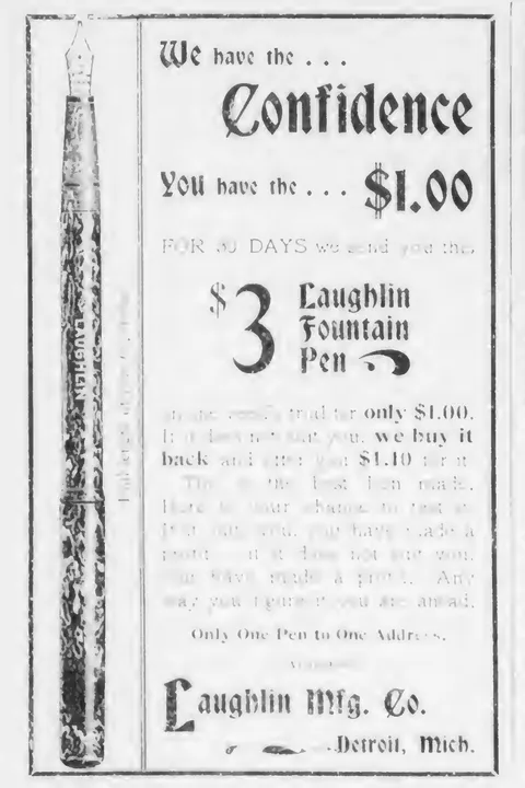 Laughlin Fountain Pen, Laughlin Mfg. Co., Detroit