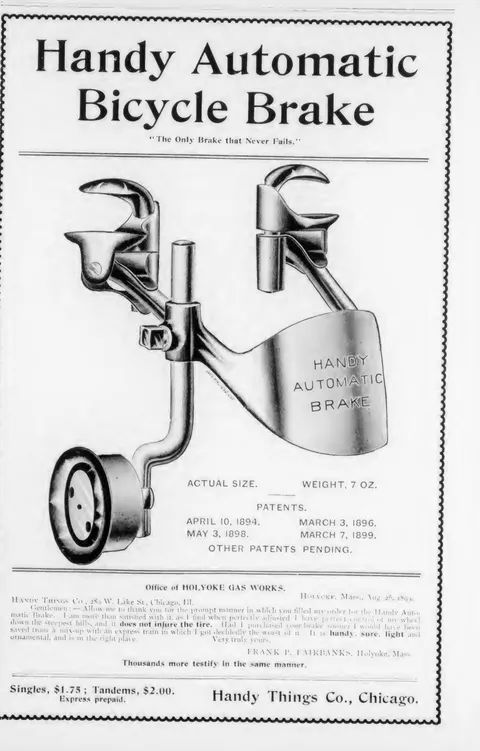 Handy Automatic Bicycle Brake, "The Only Brake that Never Fails"