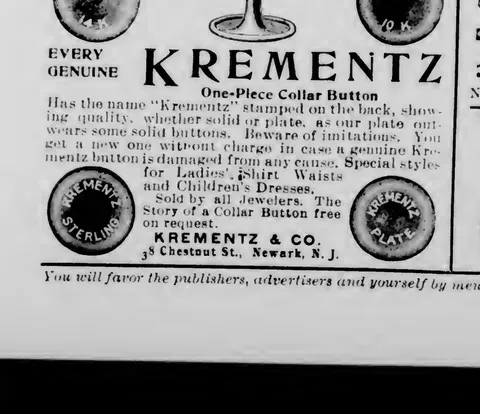 Krementz One-Piece Collar Button advertisement