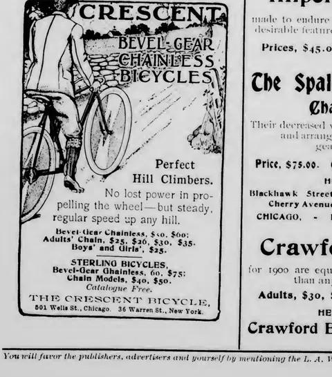 Crescent Bevel-Gear Chainless Bicycles advertisement