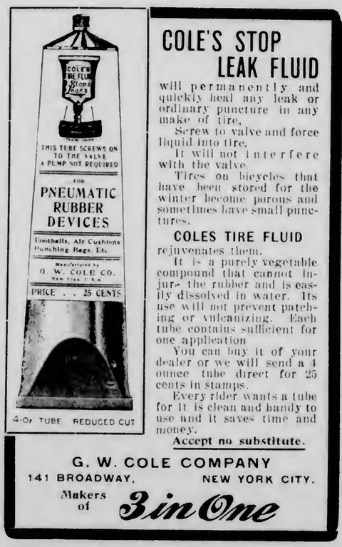 Pneumatic Rubber Devices and Cole's Stop Leak Fluid advertisement