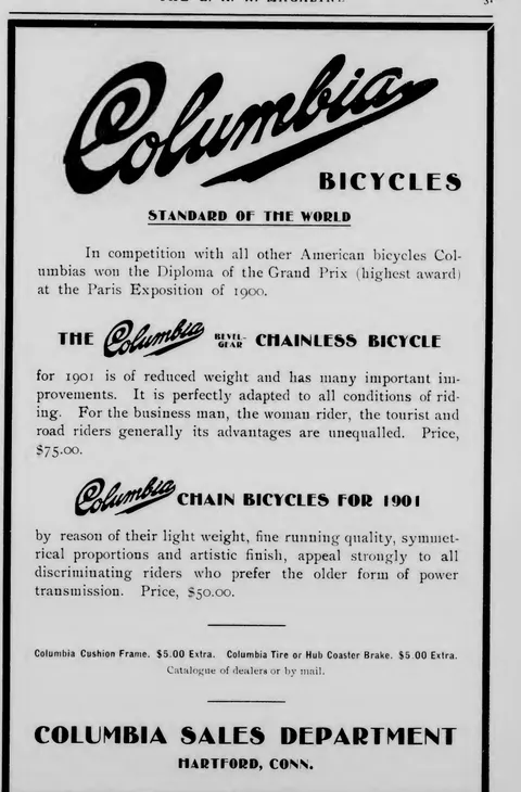 Columbia Bicycles advertisement