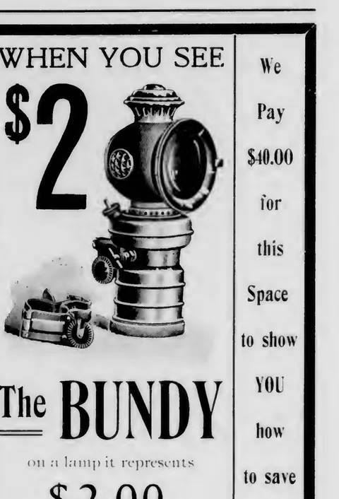 The Bundy bicycle lamp advertisement
