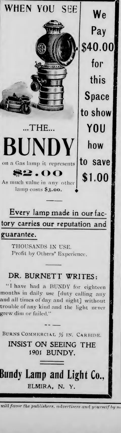 Bundy gas lamp advertisement