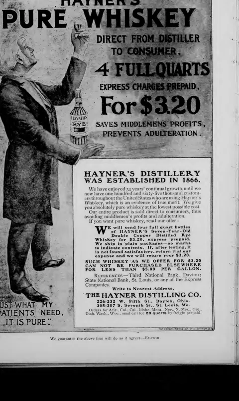 Hayner's Pure Whiskey advertisement