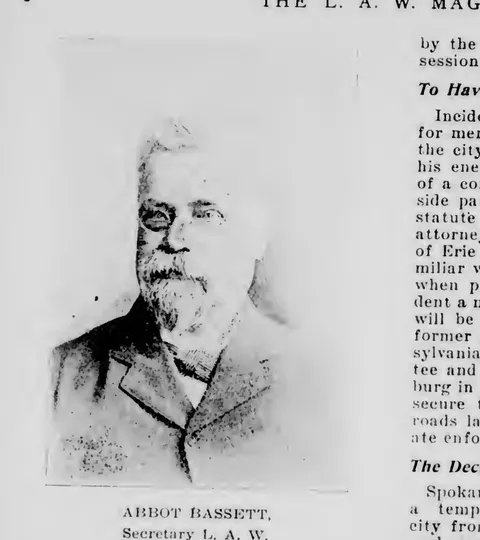 Abbot Bassett, Secretary L.A.W.