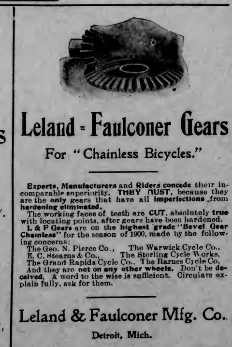 Leland & Faulconer Gears for "Chainless Bicycles"