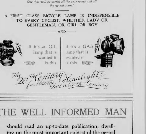 20th Century Headlights, oil and gas bicycle lamps