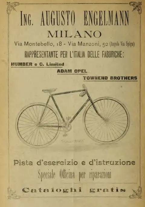 Ing. Augusto Engelmann, Milano, Rappresentante per l'Italia delle Fabbriche Humber, Adam Opel, Townend Brothers