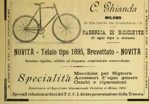 C. Ghianda, Milano, Fabbrica di Biciclette di ogni tipo e sistema. Novità: telaio tipo 1895, brevettato.
