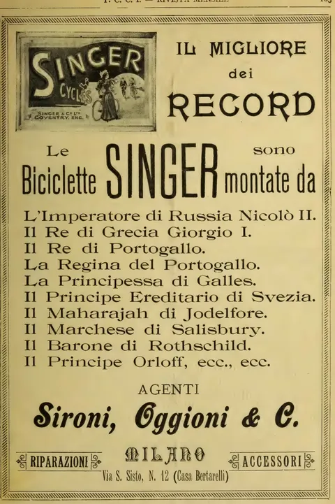 Biciclette Singer, Sironi, Oggioni & C., Milano