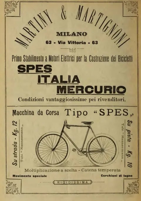 Martiny & Martignoni, Milano, Biciclette Spes, Italia, Mercurio