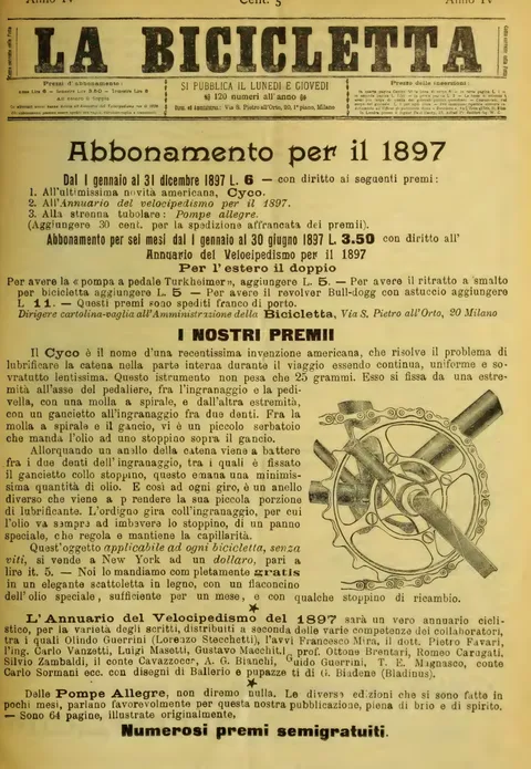 La Bicicletta, Abbonamento per il 1897, premio "Cyco"