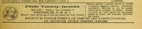 Pilade Valtorta, Incisore, Fornitore del T.C.C.I.