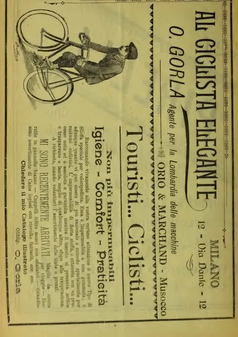 Al Ciclista Elegante, O. Gorla, Milano