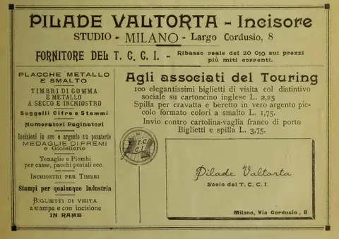 Pilade Valtorta, Incisore, fornitore del T.C.C.I.