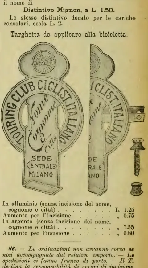 Targhetta da applicare alla bicicletta