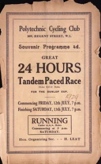 Polytechnic Cycling Club Great 24 Hours Tandem Race 1929 cover
