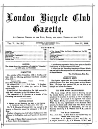 London Bicycle Club Gazette, Vol 5, No 21